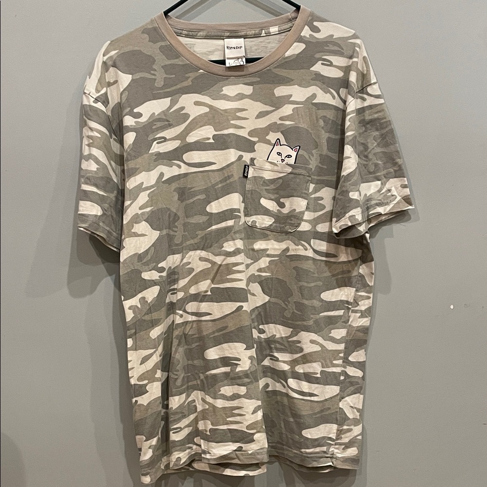 Ripndip Grey Camo Pocket Tee with Peeking Cat men’s large like new